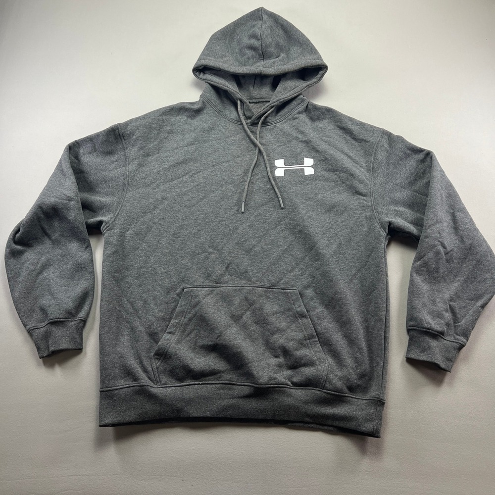 Huk Gear Pullover Hoodie Mens XL Charcoal Gray Logo Ribbed Trim Kangaroo Pocket